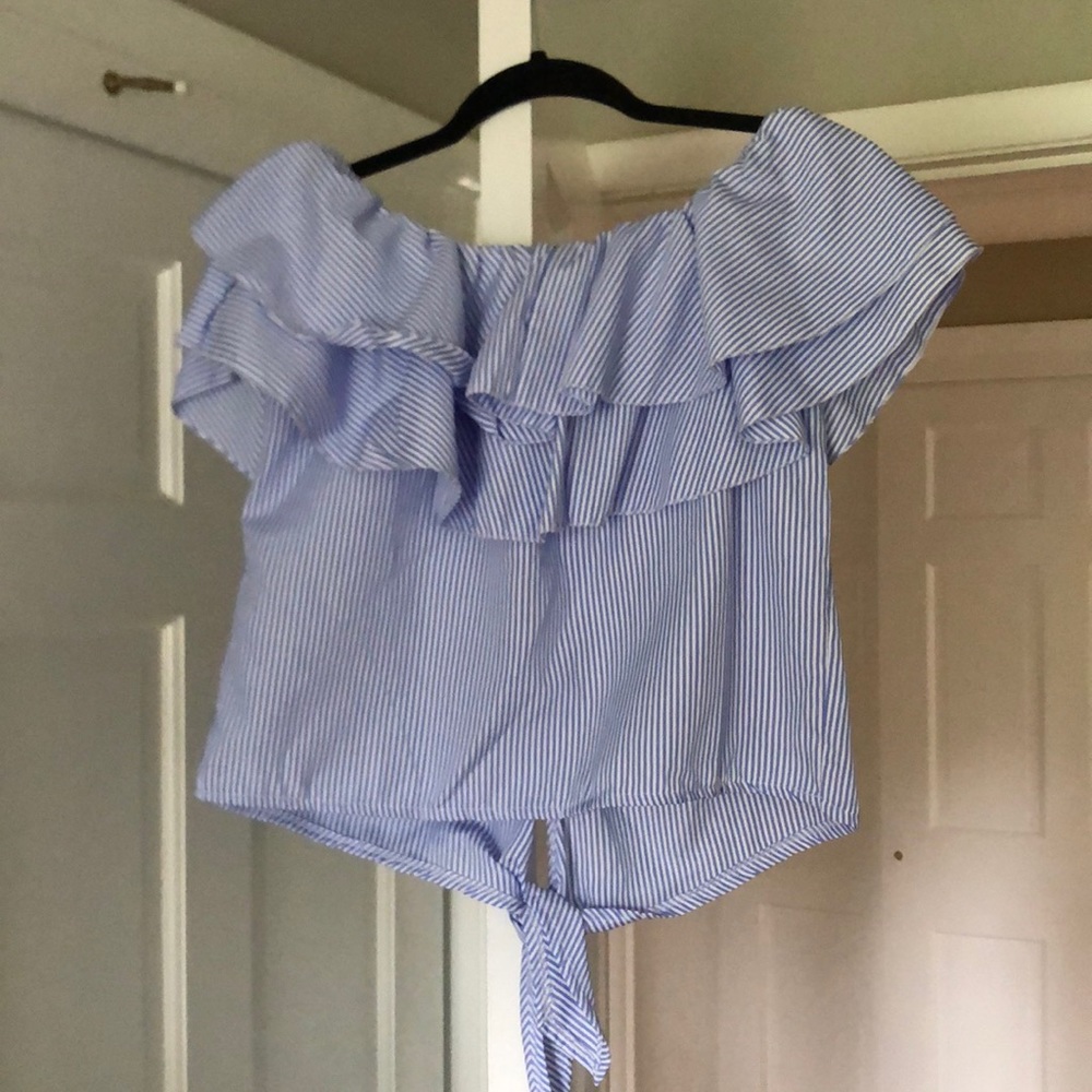 Blue & white striped strapless top!